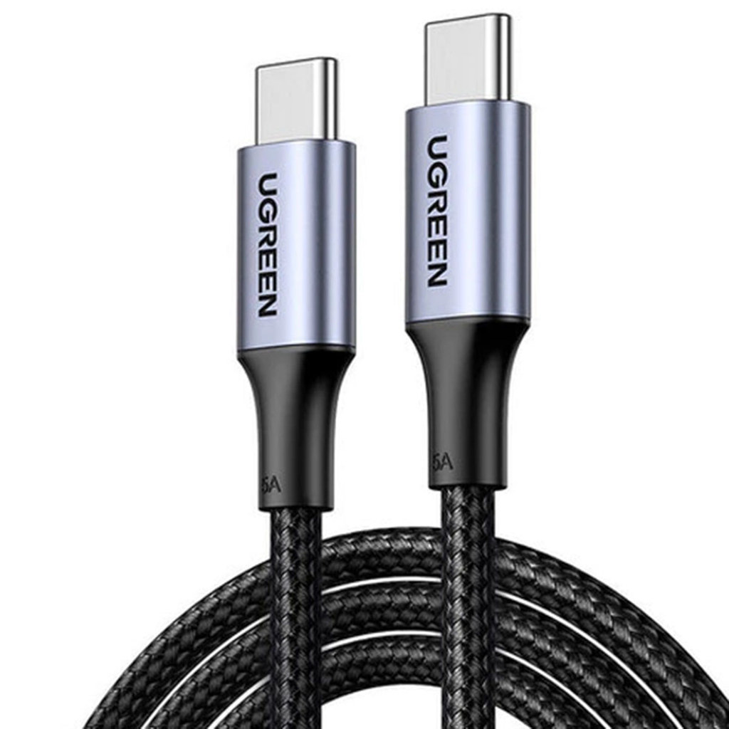 CABO DE DADOS UGREEN USB-C PARA USB-C NYLON TRANCADO 1.5M 5A 100W US316 CINZA - 70428