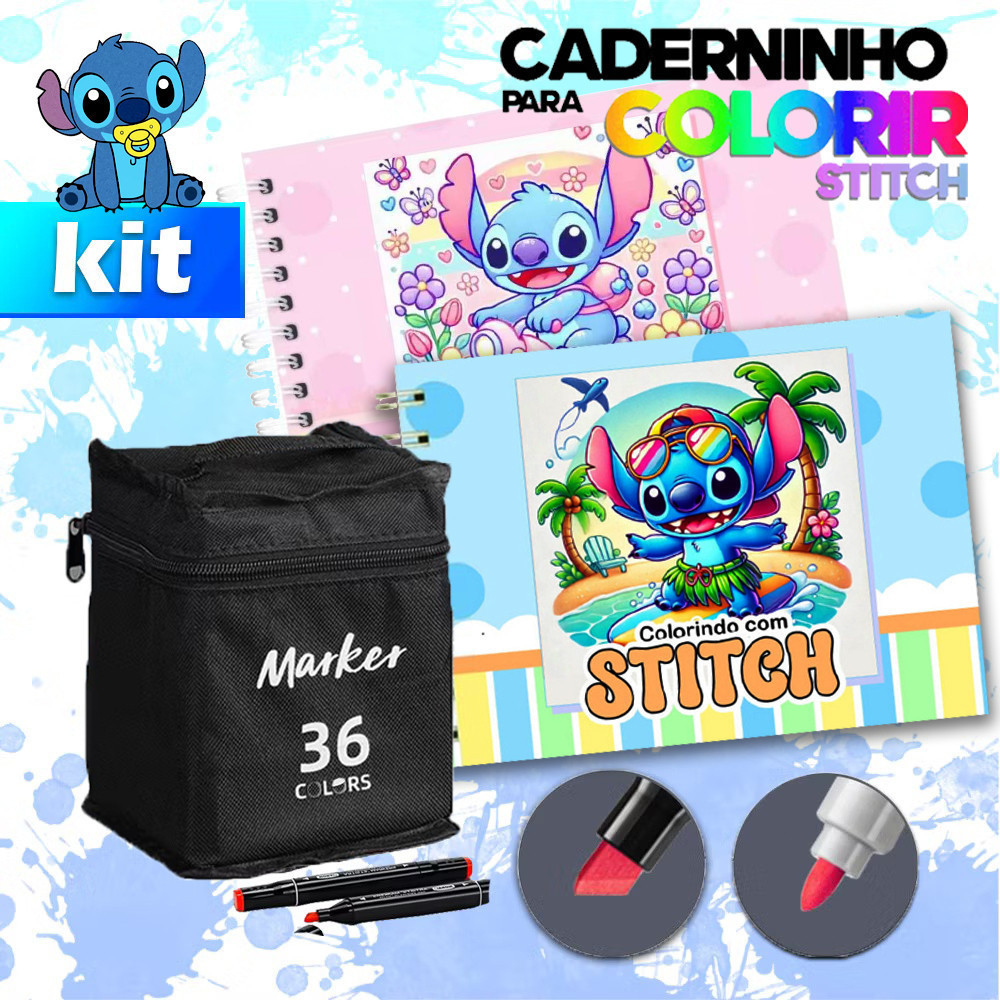 Conjunto de Livros de Colorir Stitch 50 páginas + 12-120 marcadores coloridos - Enviar agora em Oferta na Shopee