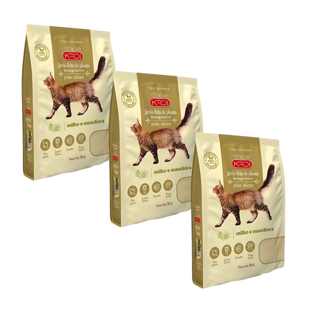 Kit 03 Unidades Areia Higiênica Gatos Grãos Mistos Kadi 2kg em Oferta na Shopee