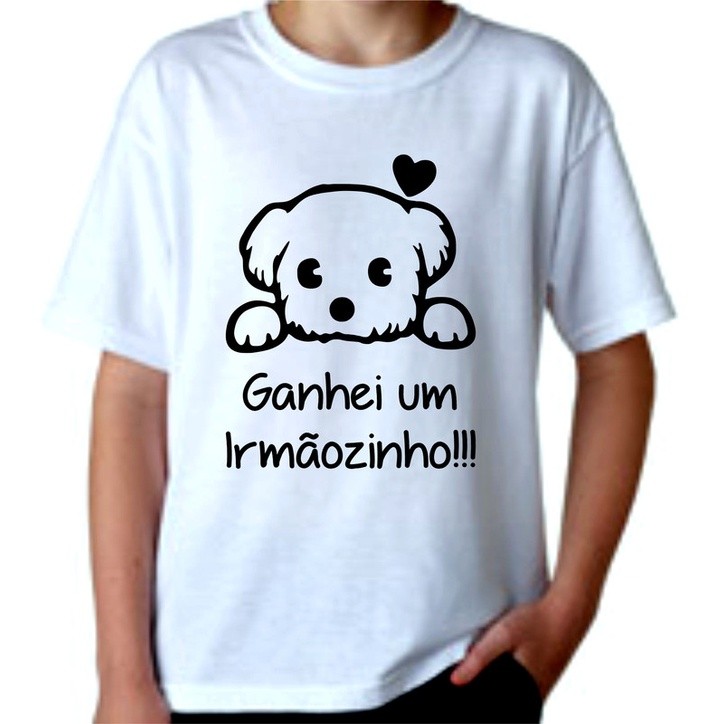 Camiseta Camisa Premium Infantil Estampada, Camisa Branca - Ganhei Um Irmãozinho!!! Envio Imediato