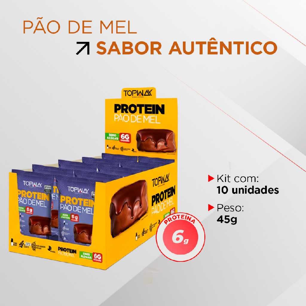 Kit com 10 Pão de mel protein proteíco com 6g whey topway 45g
