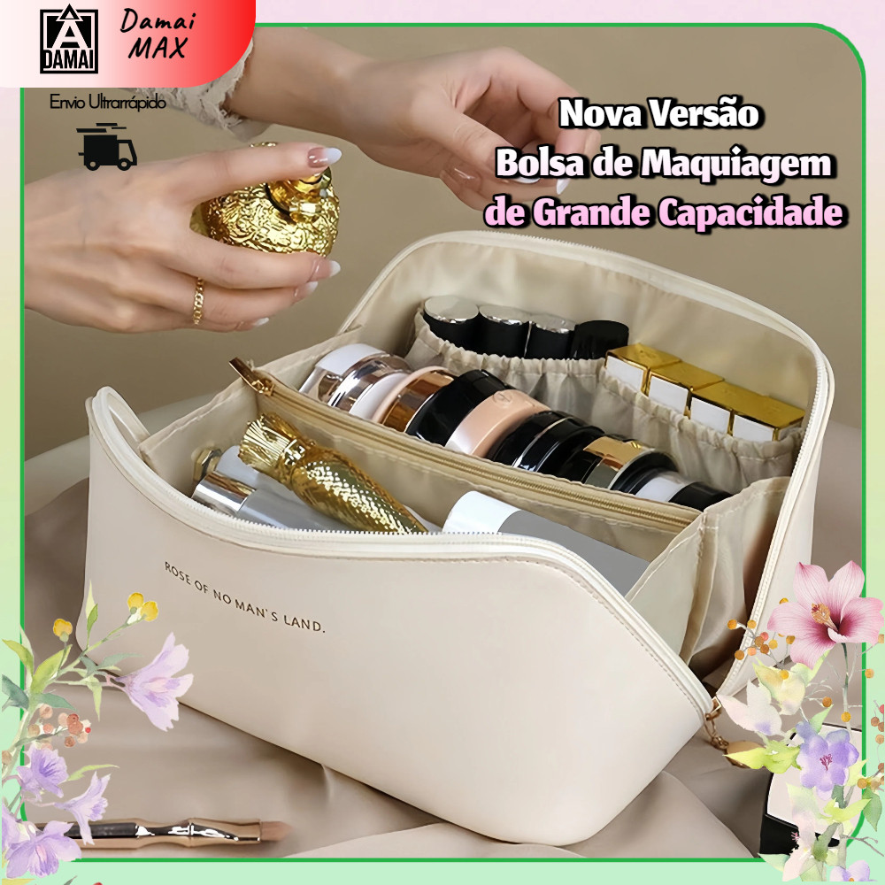 Imagem Bolsa Necessaire Organizador de Maquiagem Espaçosa Portátil Ideal para Viagem e Uso Diário