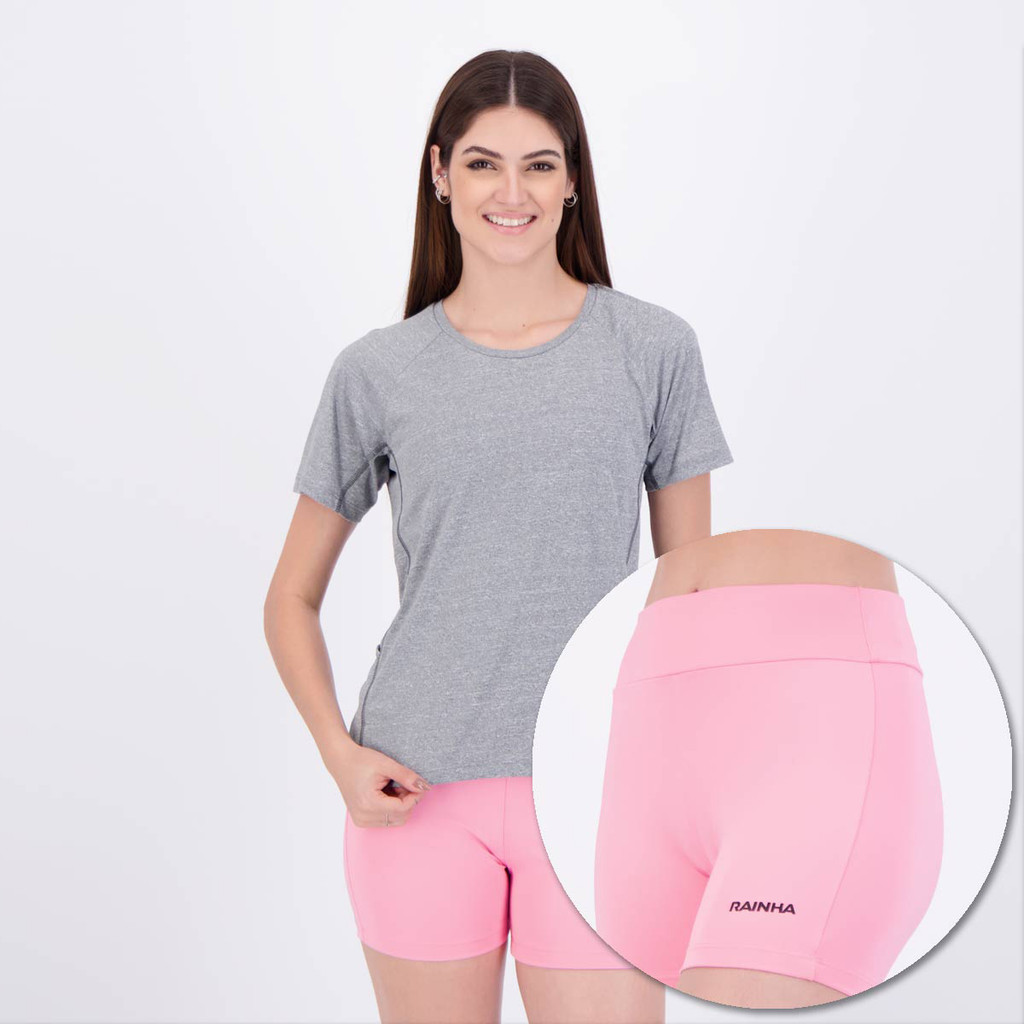 Conjunto Camiseta com Bolso e Bermuda Rainha Feminino Cinza e Rosa em Oferta na Shopee