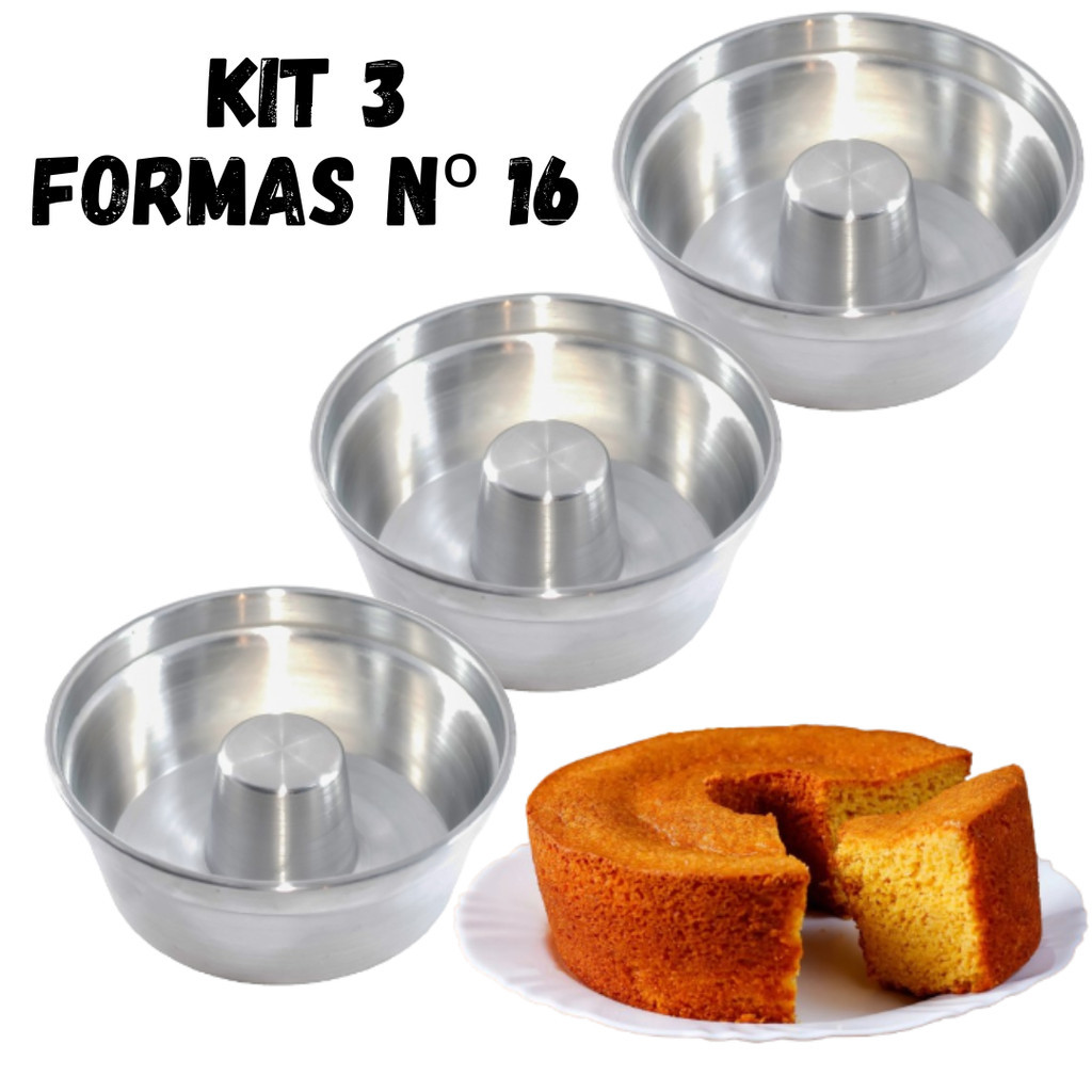 KIT - 3 Formas para Bolo com furo,16cm Pudim bolo Torta Suíça