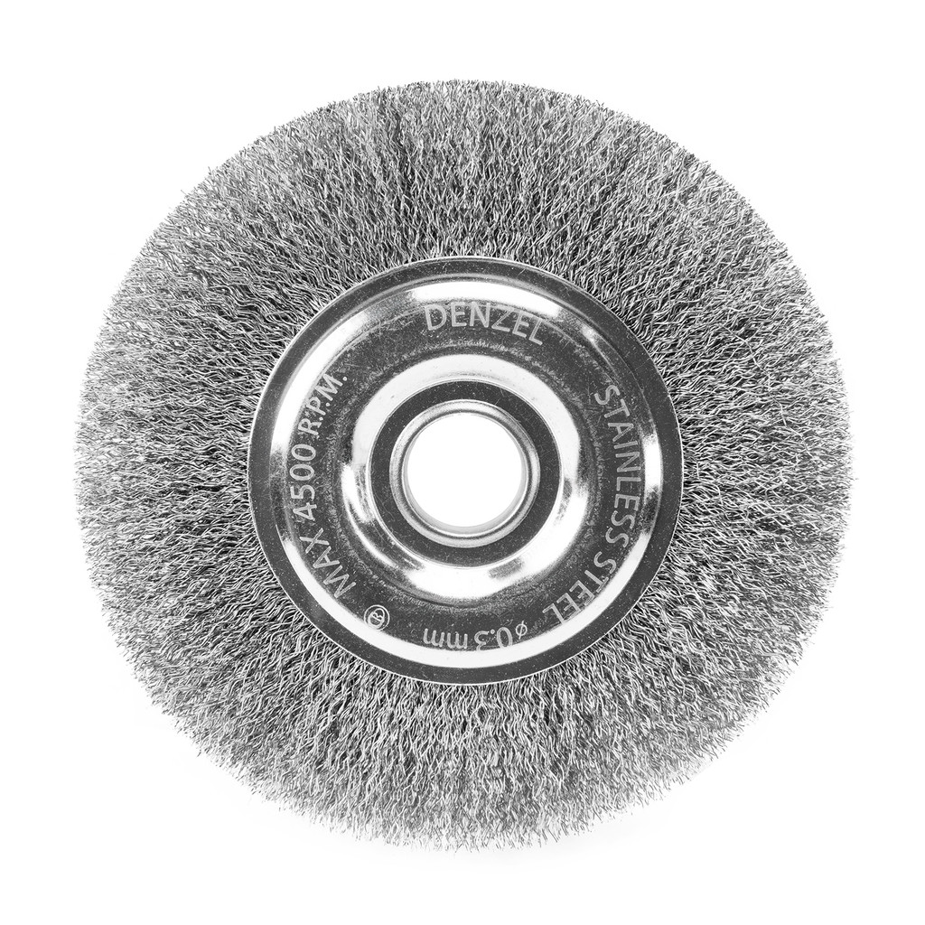ESCOVA CIRCULAR 150 MM, FURO DE 7/8 22,2 MM, FIOS ONDULADOS INOX DE 0,3 MM//DENZEL em Oferta na Shopee