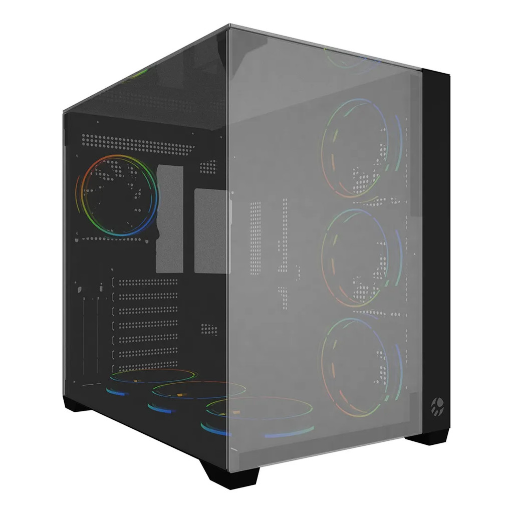 GABINETE GAMER BG-059B VEGAS PRETO BLUECASE  VIDRO PANORAMICO ESPELHADO