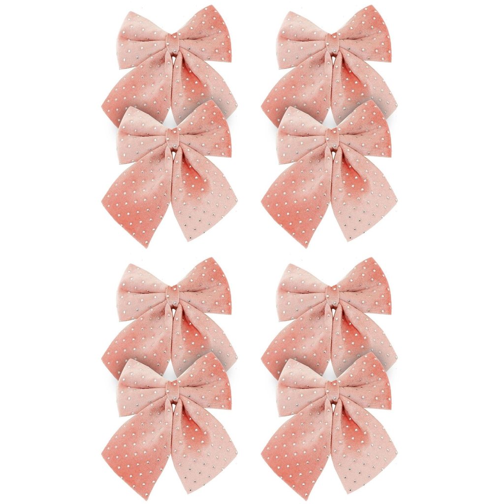 Kit 8 Laços Veludo Rosê Decorados Bolinhas Prata Natal 12x13cm - Magizi
