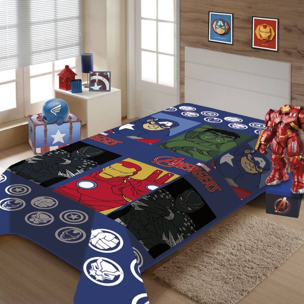 Manta Vingadores Marvel Microfibra Jolitex Solteiro Fun 150x200cm Disney