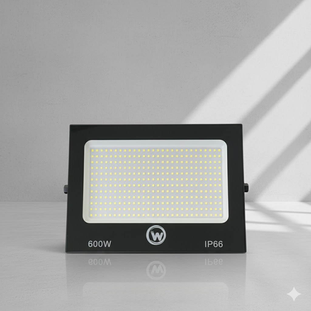 Refletor Solar 600W BF Branco Frio IP66 Placa Solar Carrega Celular Iluminação Potente Fachadas Jardins Externas
