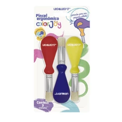Pincel c/ Pega Ergonômica Ponta Redonda Color Joy - blister C/ 3 un. Leo&Leo Leonora - 10239