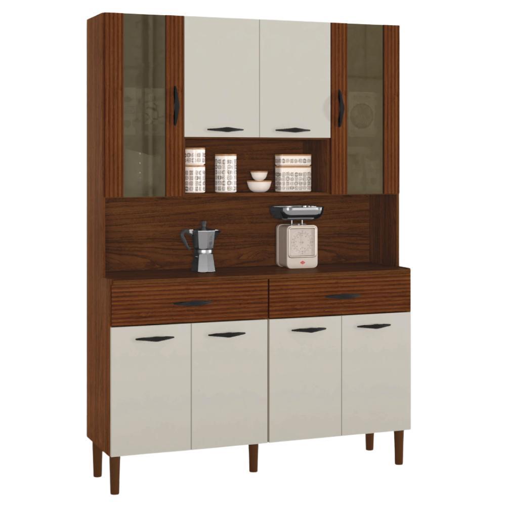 Armário de Cozinha Completa 8 Portas 2 Gaveta 1,20m Golden Nogueira / Off White Kit's Paraná em Oferta na Shopee