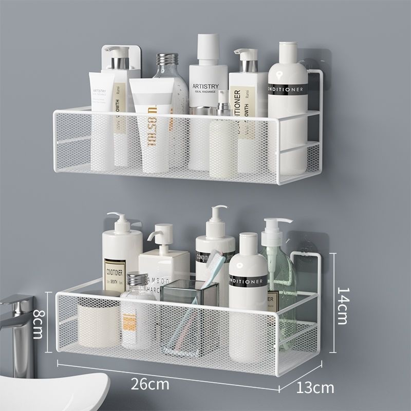 Kit 2 Prateleiras Retangular Suporte Sem Furo Com Alto Adesivos De Parede Para Banheiro Cozinha lavanderia Shampoo