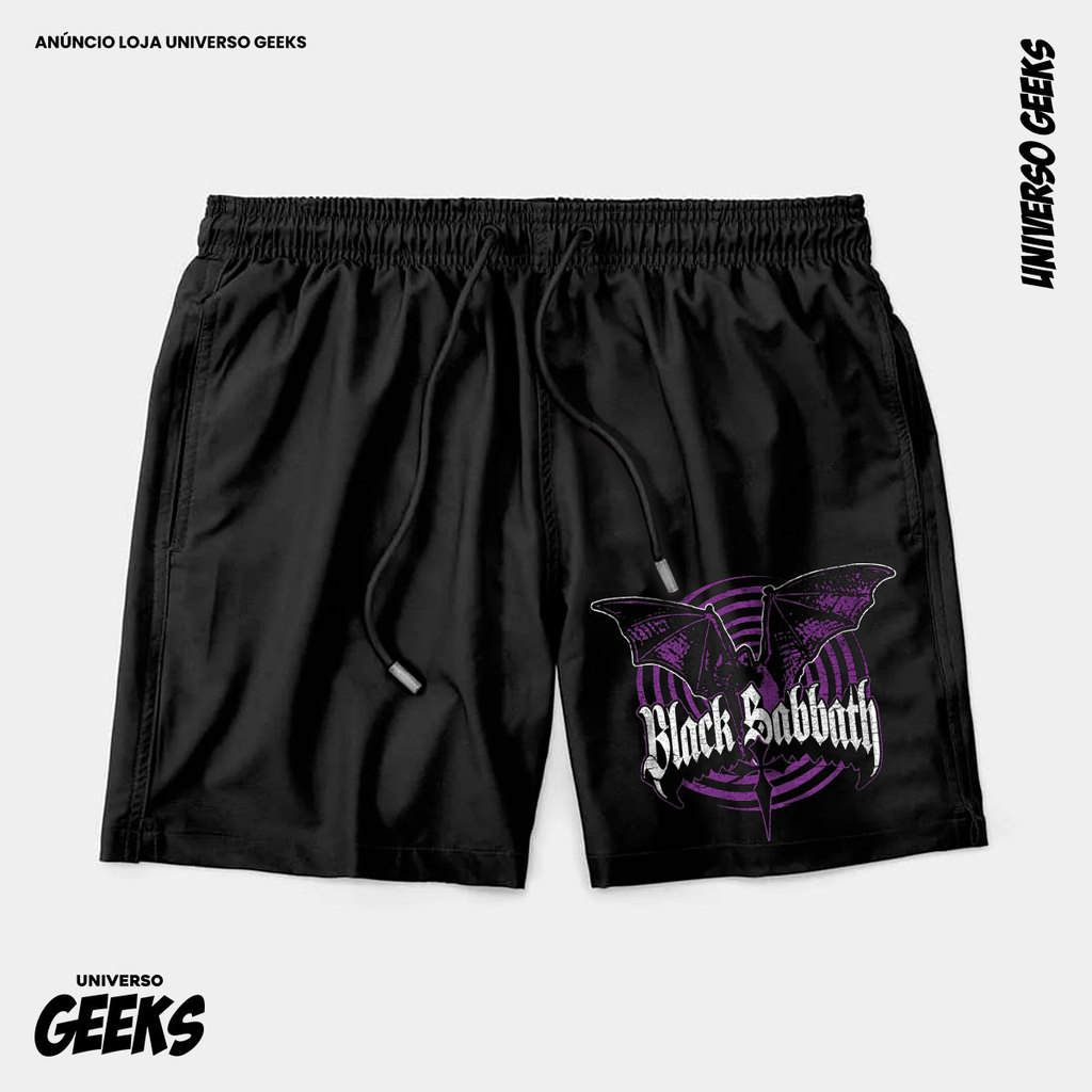 Bermuda Tactel Black Sabbath Short Confortável Com Elastano Ideal Lazer Treino Esportes Praia
