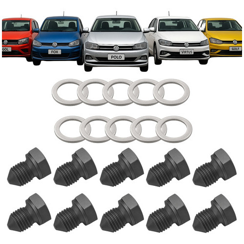 Kit 10 Bujão Carter Anel Linha Vw Gol Jetta Polo Tsi Varios