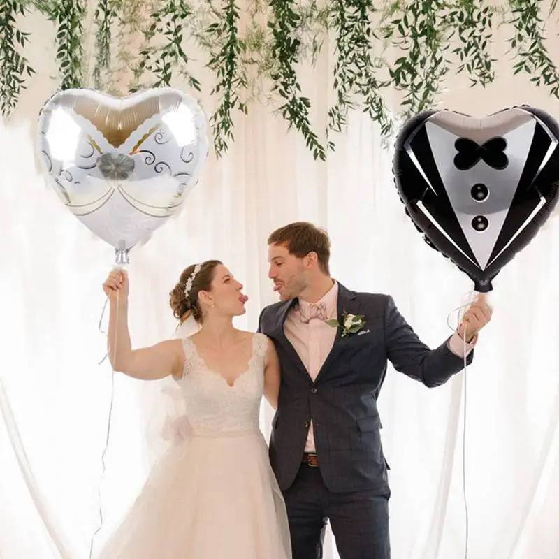 Kit c/5 Balão Metalizado Coração Vestido Noiva Ou Balão Noivo Pai Gravata 45cm Festa Casamento