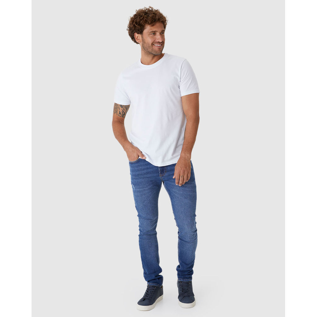 Calça Masculina Skinny Cintura Média Em Jeans Super Stretch