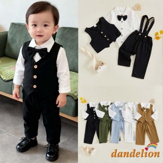 Bebê Meninos Cavalheiro 3 Peças Conjuntos De Manga Comprida Lapela Botão Macacão Colete Suspender Calças em Oferta na Shopee