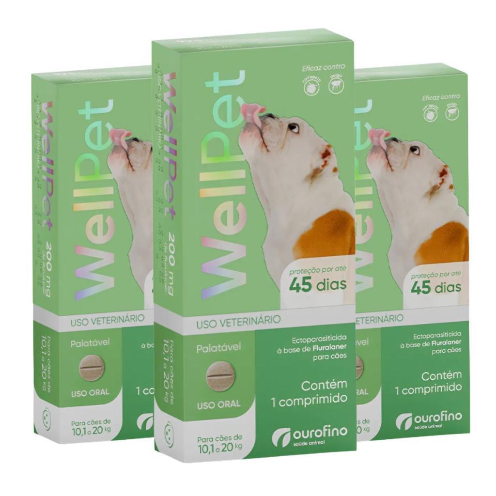 Kit 3 WellPet 200 mg Cães de 10,1 a 20Kg Ourofino - 1 Comprimido em Oferta na Shopee