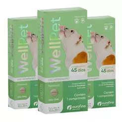 Kit 3 WellPet 200 mg Cães de 10,1 a 20Kg Ourofino - 1 Comprimido