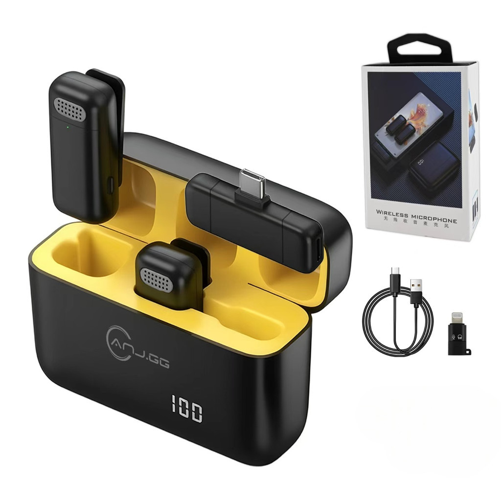 Microfone de Lapela Sem Fio Profissional com Case Digital – Compatível com iPhone e Android (Tipo-C) MARISA
