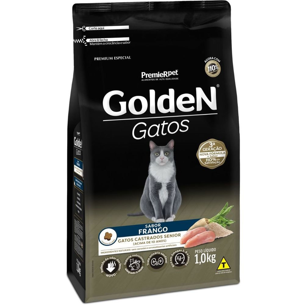 Ração GoldeN Sênior Gatos Castrados Frango 1 kg em Oferta na Shopee