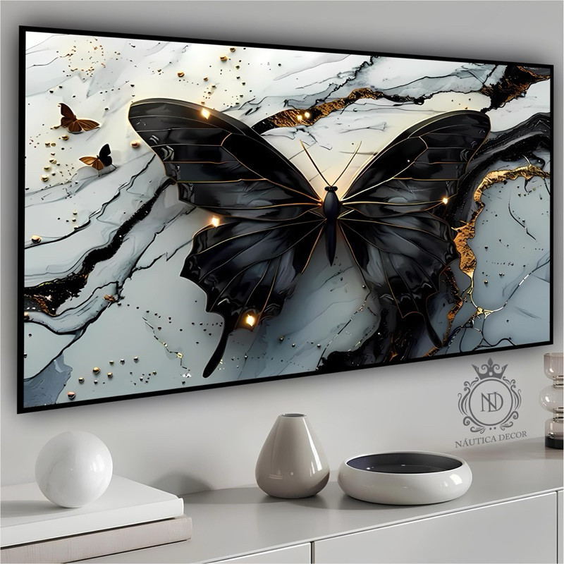 Quadro Decorativo Fundo Marmorizado Borboleta Preta Efeito Dourado em Oferta na Shopee
