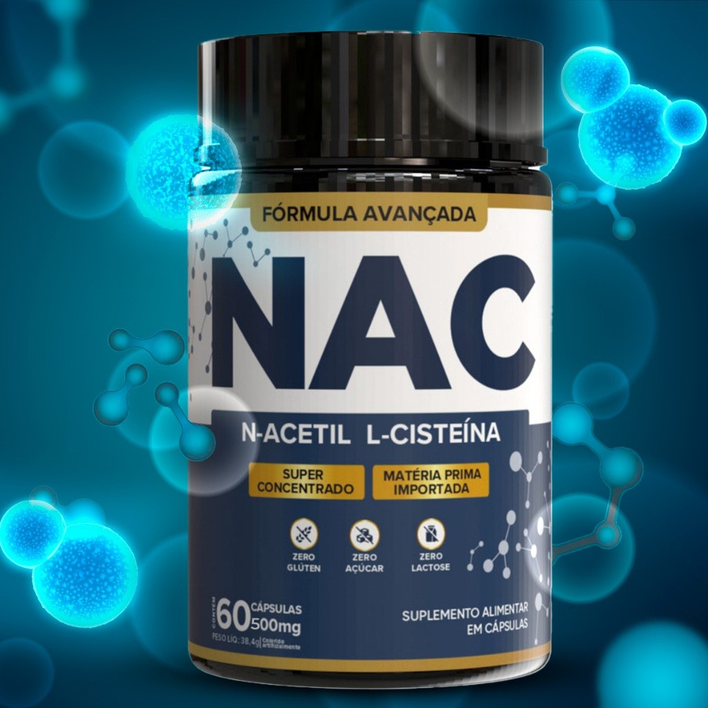 NAC N-Acetil L-Cisteína 500mg | Antioxidante, Detox, Imunidade e Saúde do Fígado – 60 Cápsulas