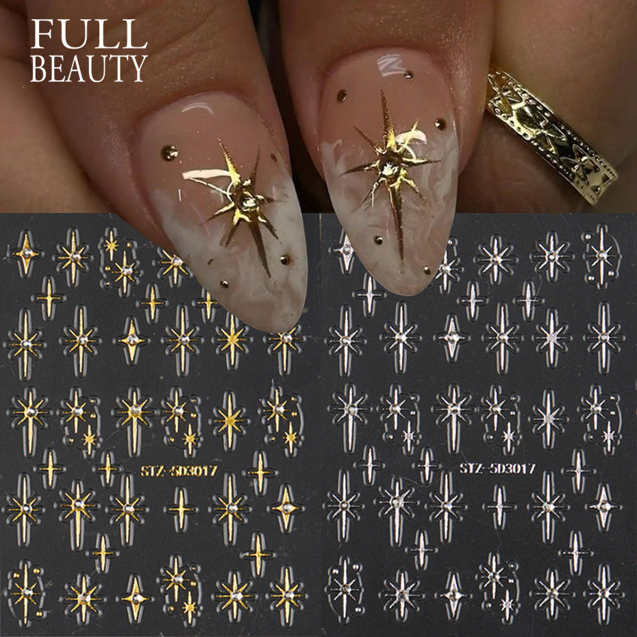 Adesivo de Manicure em relevo tridimensional 5D Retro luz luxo com diamante Starburst adesivo adesivo de unha