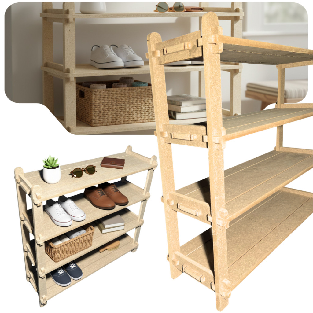 Prateleira em Madeira 4 Andares Desmontável 79x24x40cm Clean - Organização Fácil Montagem  UNIFY