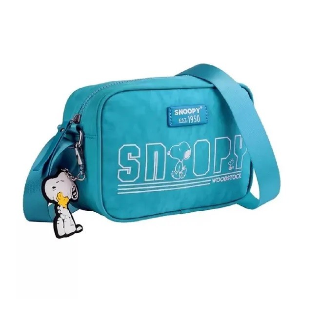 Bolsa Moderna Jovem Feminina Nylon Snoopy Azul Cor Azul-turquesa Desenho Do Tecido Liso