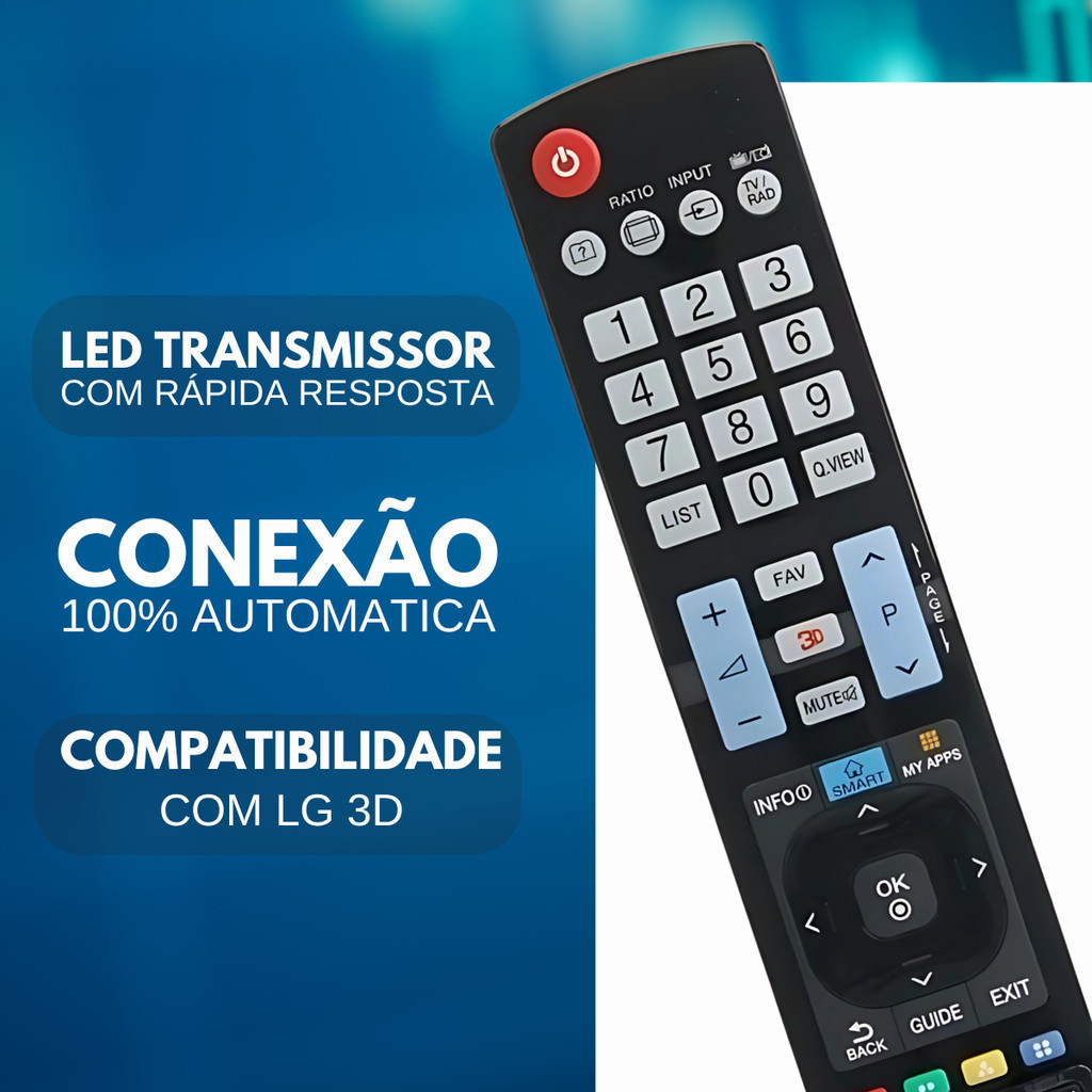 Controle Remoto Genérico LG 3D LE-7485 - Compatível com TVs LED, LCD e 3D