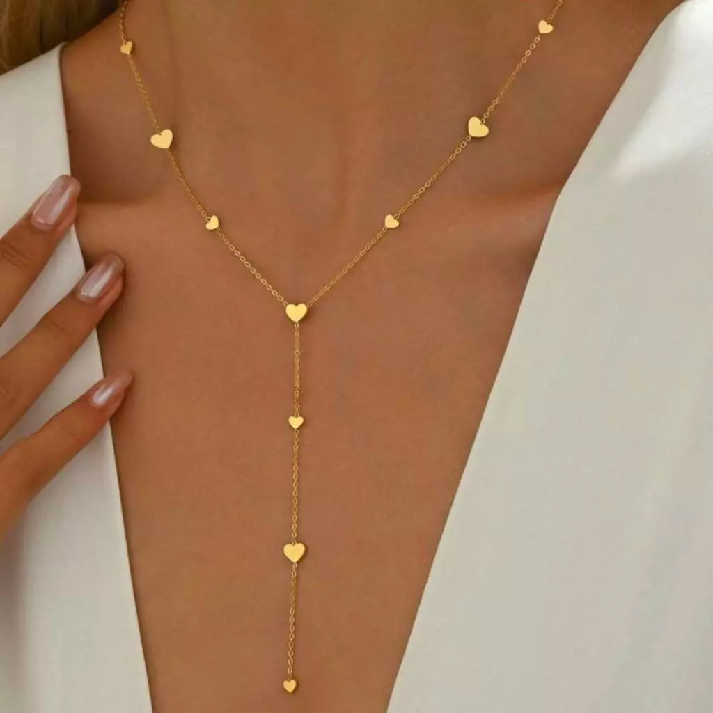 Colar Feminino Y com Corações Delicados – Corrente Fina Estilo Minimalista Banhado a Ouro 18K e Prata 925 — imagem 1
