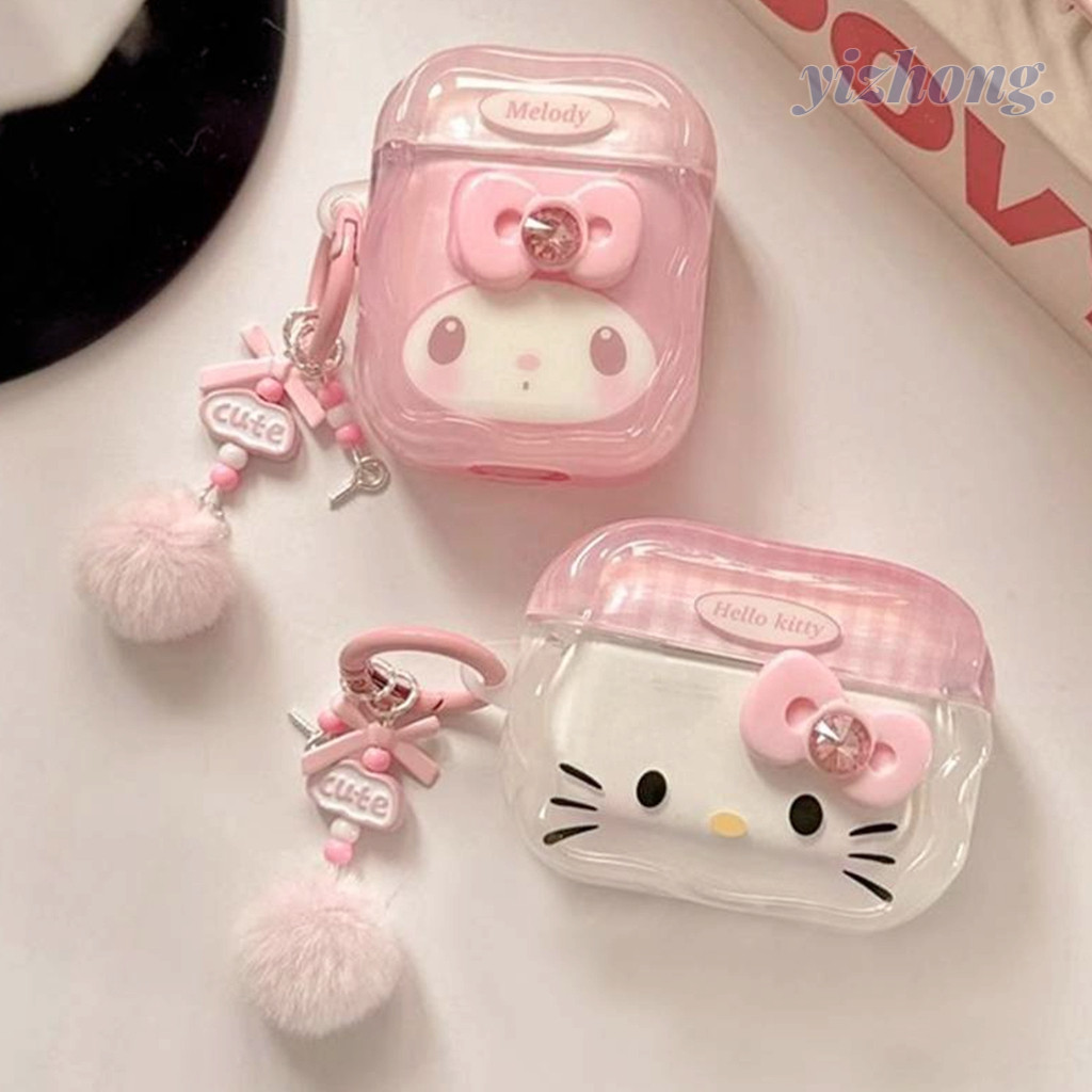 Para Airpods 4 Pro 3 2 1 3D Bowknot Adesivo Decoração Doce Rosa Melodia Hello Kitty TPU Capa De Fone De Ouvido Bluetooth em Oferta na Shopee