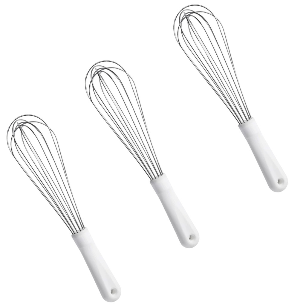 3 Batedores Fuê Tipo Pêra 30 cm Branco Confeitaria Fouet Kit