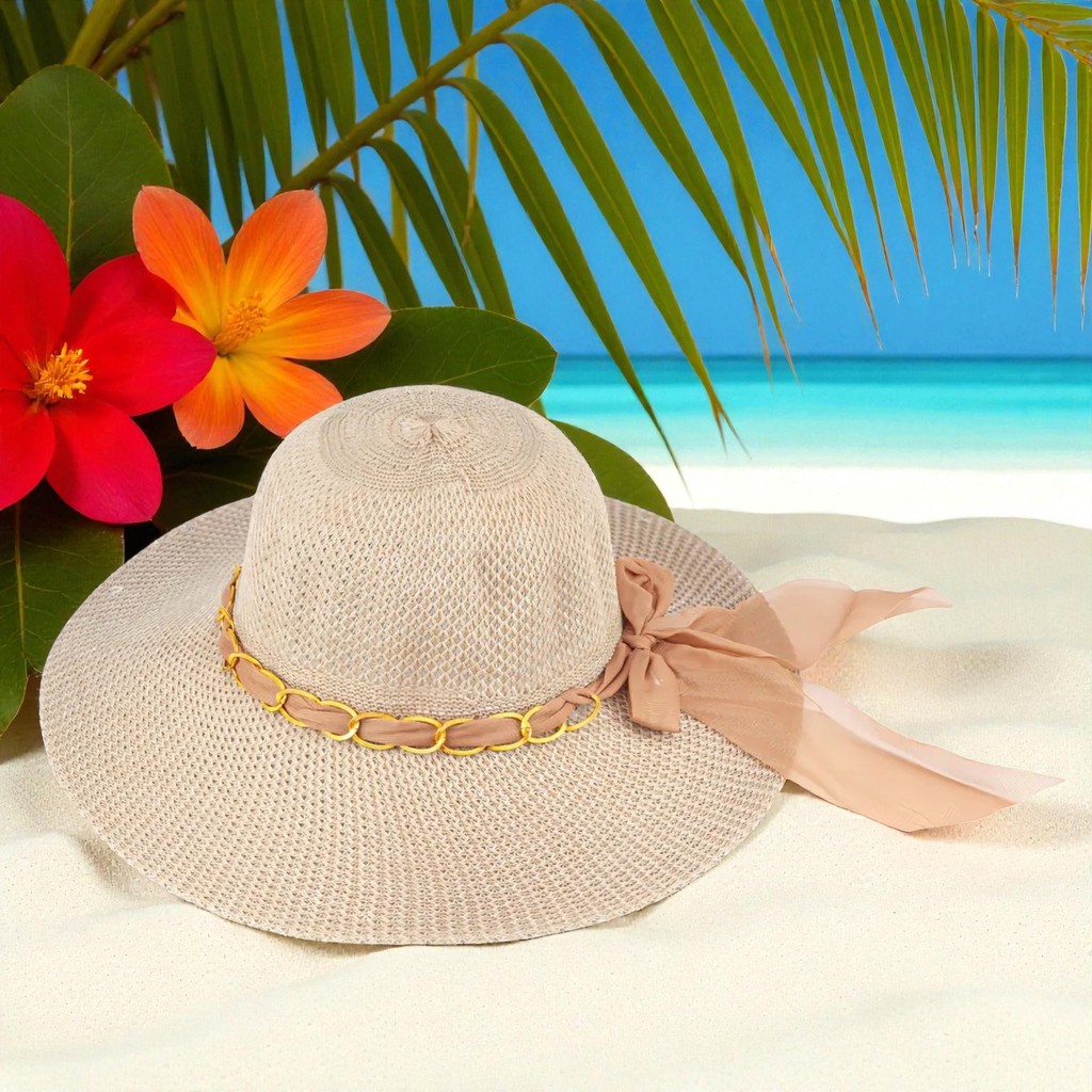 Chapéu Palha Lenço Fita Casual Feminino Aba GRANDE LAÇO 1106