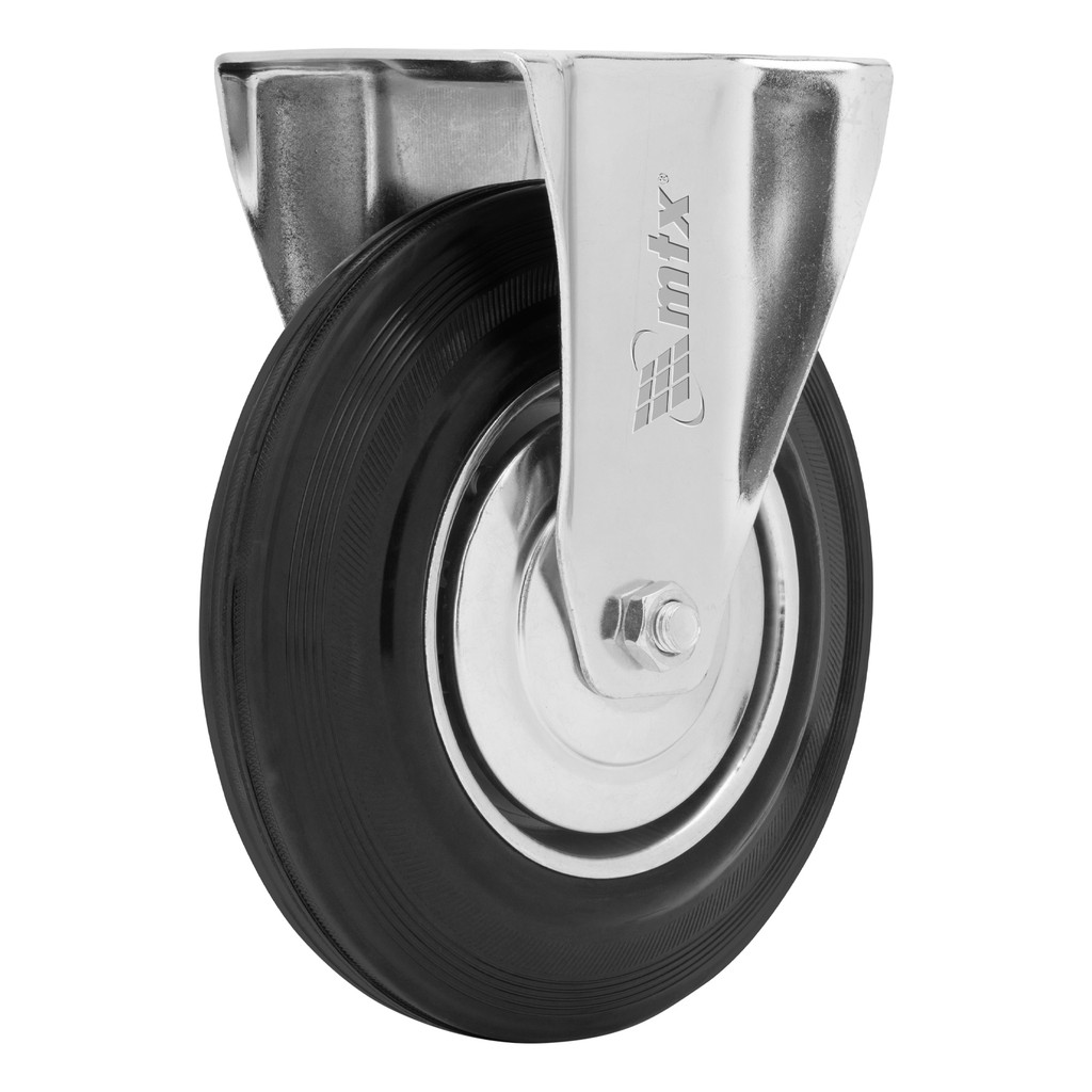 RODIZIO BORRACHA PRETA FIXO SEM FREIO 8POL 200MM SUPORTE PLATAFORMA 165KG 1PC // MTX