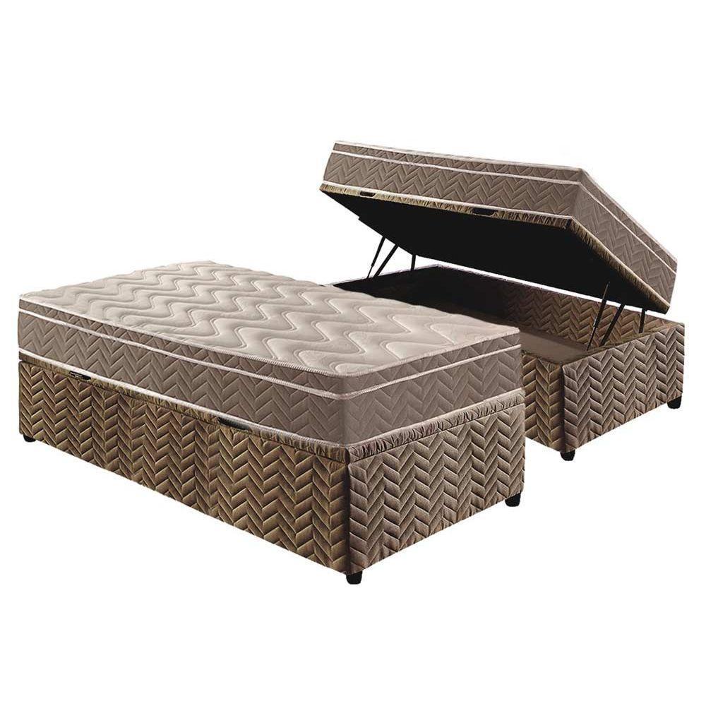 Cama Box Baú Solteiro: Colchão Anatômico Paropas D33 / Confort Ultra Firme + Base CRC Suede Clean(88x188)