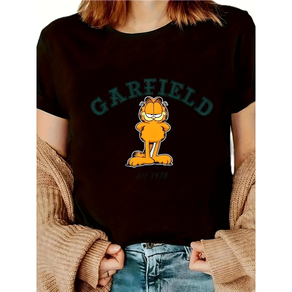 BR Moonlight Camiseta Feminina Garfield Vintage Cartoon Algodão Branca Confortavel Divertida Estilosa Verão