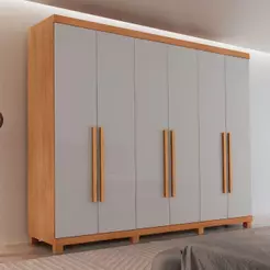 Guarda Roupa Casal Maya Mdf 6 Portas 6 Gavetas Pés Moderna Naturalle/off White Com Pés