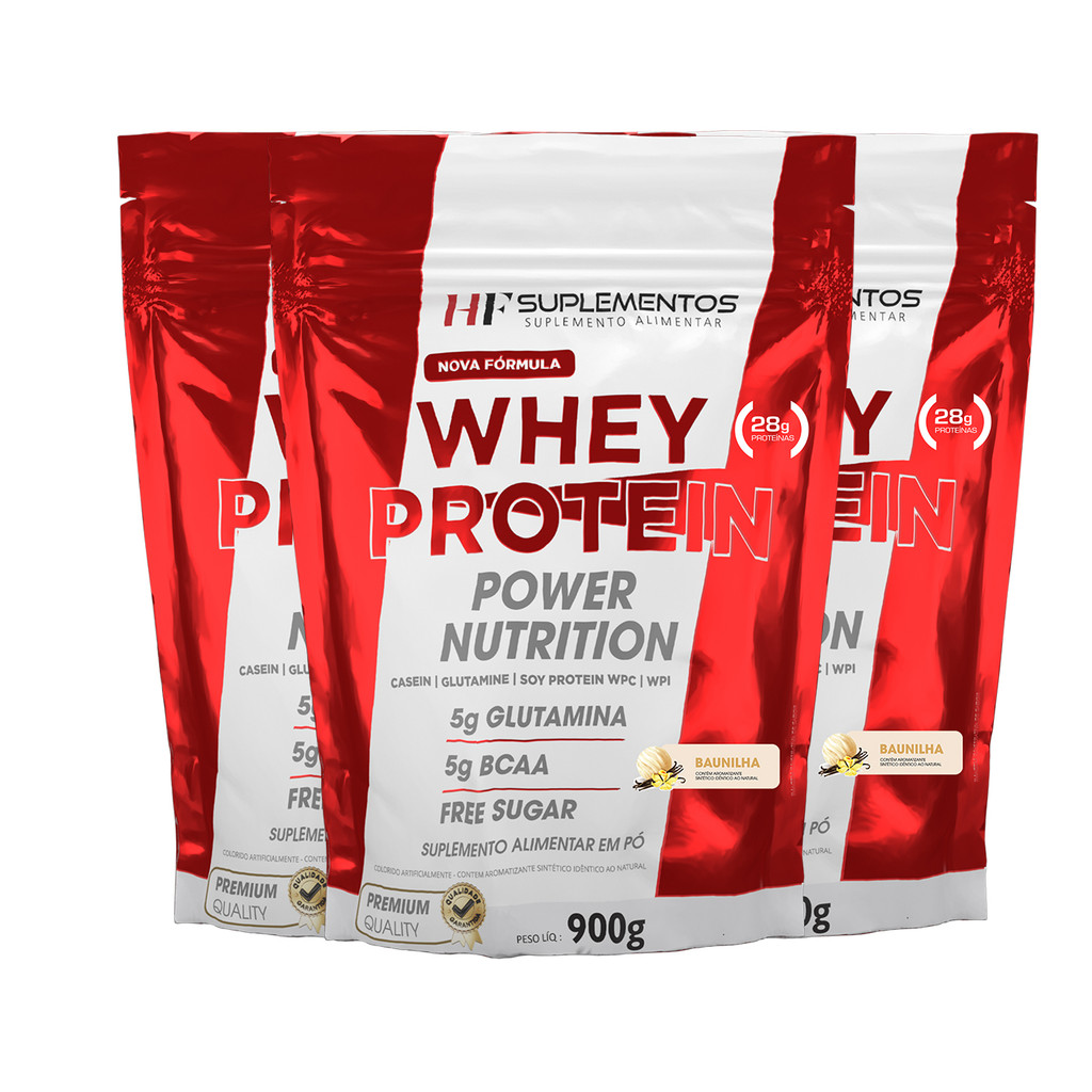 3X WHEY PROTEIN POWER NUTRITION REFIL 900G BAUNILHA HF SUPLE