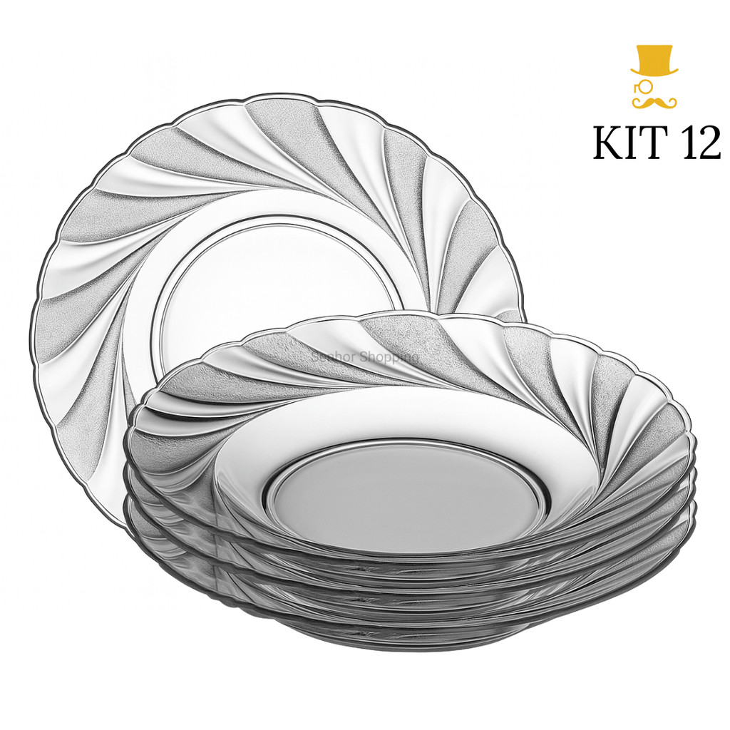 Conjunto Até 12 Peças De Pratos Palaci Fundo Transparente 22cm Resistente 4, 8 e 12 Unidades