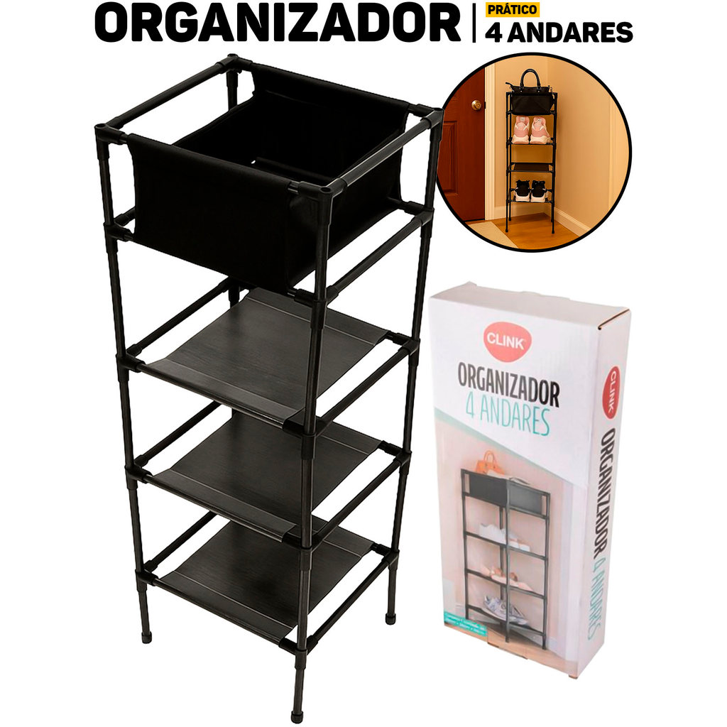 Prateleira Organizador 4 Andares Clink Em Ferro Tecido TNR Multiuso P/ Banheiro Quarto Cozinha	 em Oferta na Shopee