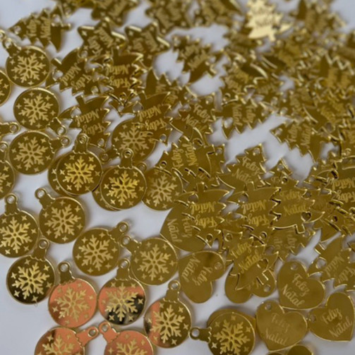 Kit Tag Arvore de natal feliz natal bola de natal papai noel Acrílico Dourado espelhado 2cm