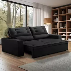 Sofá Retrátil e Reclinável 2 lugares com Molas 1,50m Lais Suede Preto Adonai Estofados