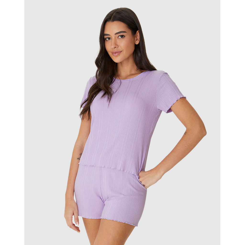 Pijama Curto Feminino Blusa Manga Curta E Shorts Em Malha De Viscose Canelada