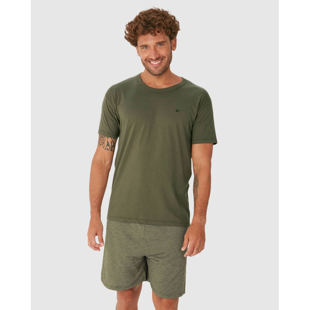 Pijama Curto Masculino Camiseta E Shorts Em Malha Fio A Fio