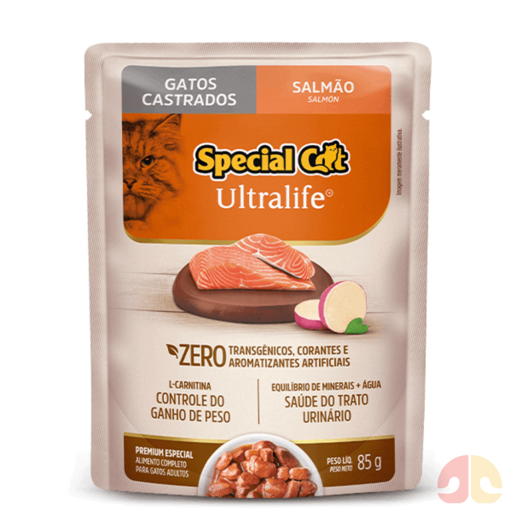 Kit com 12 Sachês Special Cat Gato Adulto Castrados Salmão 85g