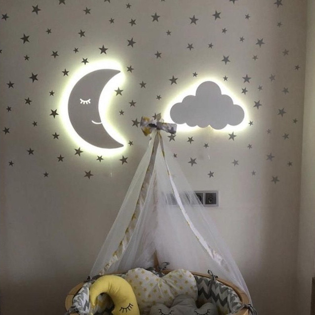 Kit Luminárias Led Lua e Nuvem Decoração Celestial Luminosa para Quarto Infantil