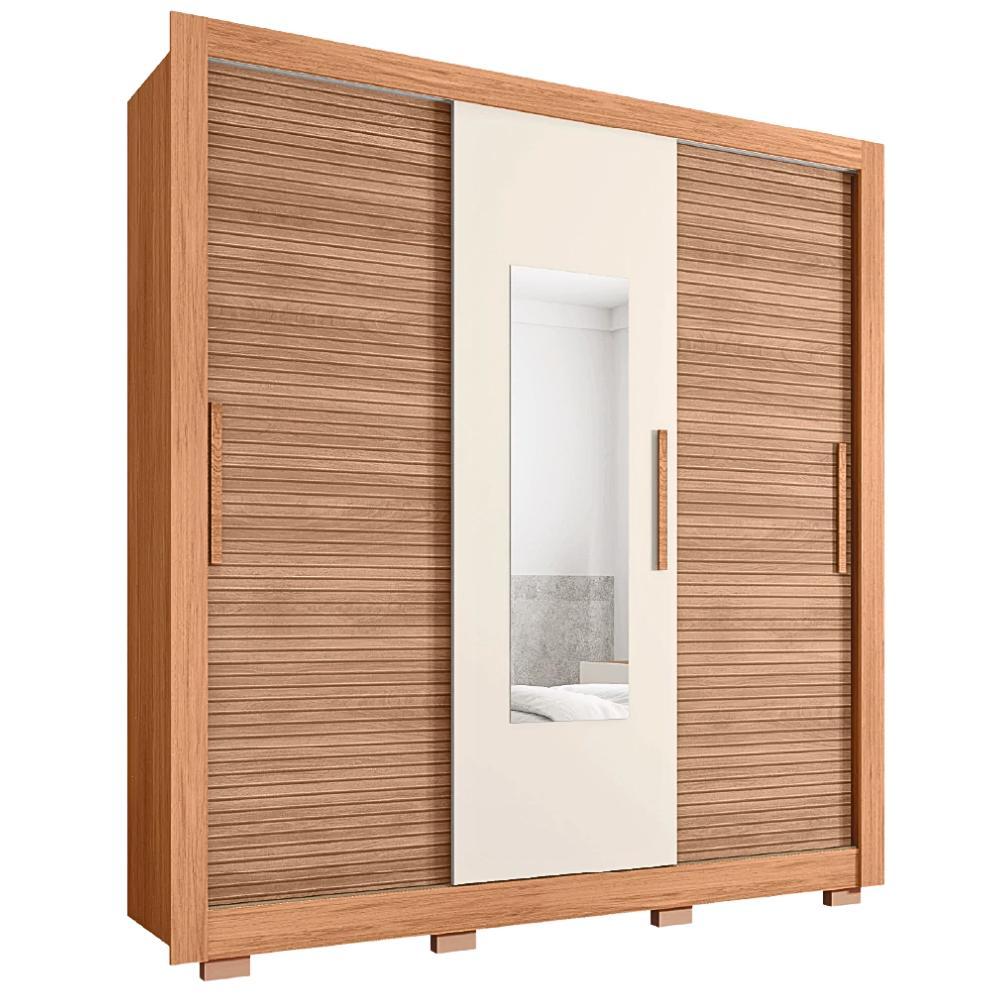 Guarda Roupas Casal com Espelho Ripado impressão 3D 3 Portas de Correr 2 Gavetas Paris Caemmun em Oferta na Shopee