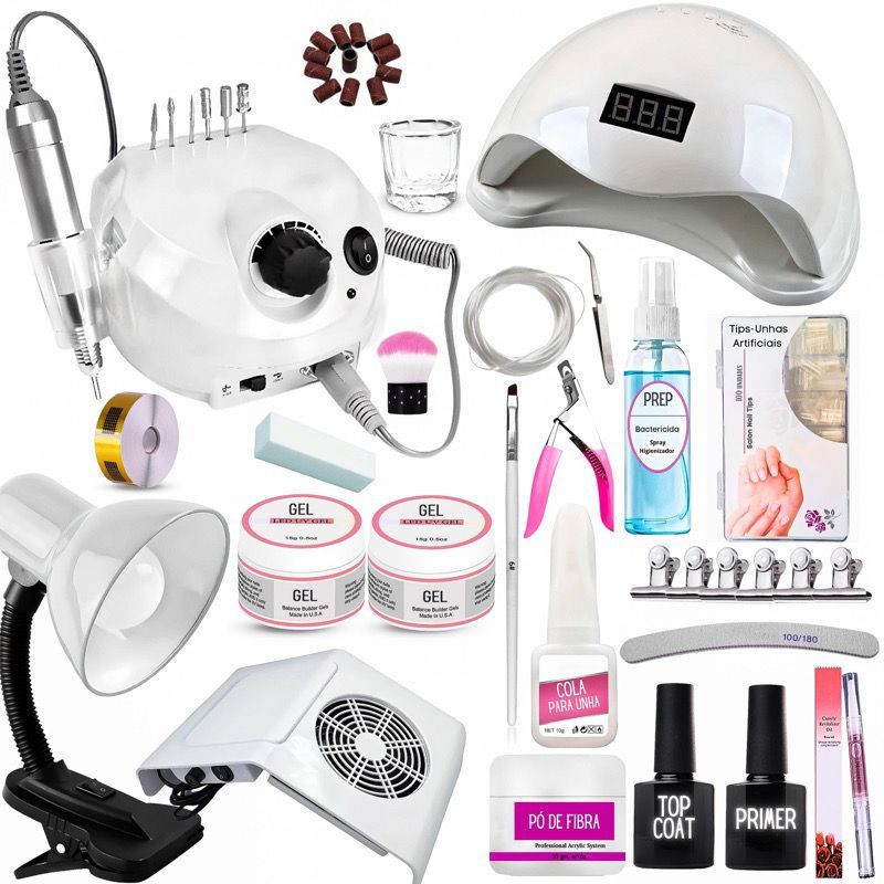 Kit Unhas De Gel Manicure Cabine Led + Coletor De Pó Lixadeira Motor 30.000rpm Nº 3 em Oferta na Shopee